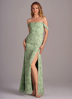 Azazie Saige Bridesmaid Dresses Green Fern Floral A-Line Off the Shoulder Chiffon Convertible Dress image2