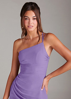 Azazie Eren Vestidos de damas de honor Vestido de Tahití de Gasa de Corte Recto con Hombro unilateral image6