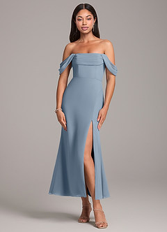 Azazie Saige Bridesmaid Dresses Dusty Blue Sheath Off the Shoulder Chiffon Convertible Dress image1
