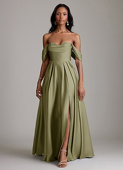 Azazie Loisa Suknie dla druhen Linia A Zza ramienia Satyna elastyczna Do ziemi Sukienka image7