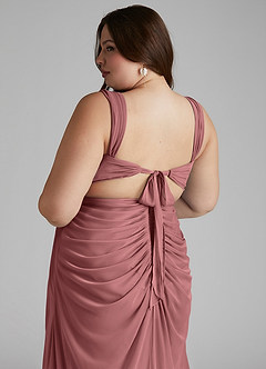 Azazie Jesaphine Robes de demoiselle d'honneur Robe Fourreau en Maille Ruché Rose Du Désert image7