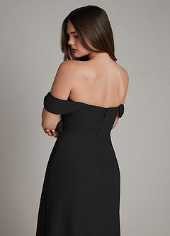 Azazie Ezria Bridesmaid Dresses Black A-Line Off the Shoulder Chiffon Dress image7
