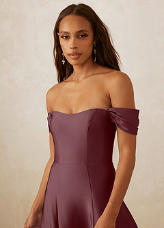 Christian Siriano Bridal for Azazie 1002 Bridesmaid Dresses Sangria A-Line Off the Shoulder Stretch Satin Convertible Dress image5