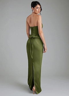 Azazie River Bridesmaid Dresses Olive Sheath Corset Stretch Satin Convertible Dress image2