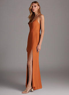 Azazie Manila Bridesmaid Dresses Cinnamon Sheath V-Neck Chiffon Dress image4