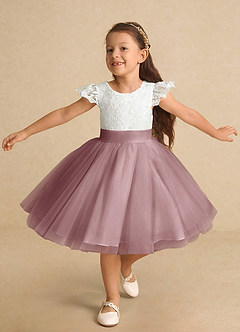 Azazie Vetty Flower Girl Dresses Ivory Dusty Rose A-Line Lace Tulle Dress image5