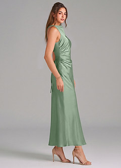 Azazie Evadne Vestidos de damas de honor Vestido de Matcha de Satén Elástico de Corte Recto con Plisado image4