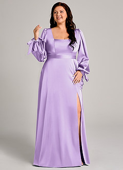 Azazie Leonia Vestidos de damas de honor Vestido de Lila de Satén Elástico de Corte en A con Manga larga image10