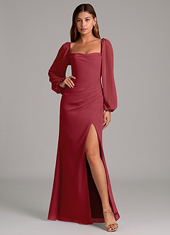 Azazie Brixley Abiti da Damigella Abito Sirena in Chiffon Manica Lunga Melograno image6