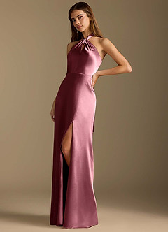 Azazie Tracie Bridesmaid Dresses Desert Rose A-Line Pleated Metallic Satin Dress image4