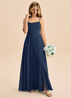 Azazie Bear Junior Dark Navy A-Line Pleated Chiffon Dress image3