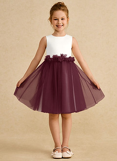 Azazie Louisa Abiti da Ragazza di Fiori Abito A-Line in Tulle Senza Maniche Avorio Cabernet image1