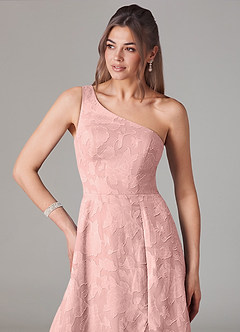 Azazie Ellianna Jurken voor bruidsmeisjes Jurk van Bloemen Burn-out met A-lijn One-shoulder Poederroze image6