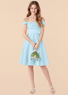 Azazie Amira Junior Sky Blue A-Line Pleated Stretch Satin Dress image3