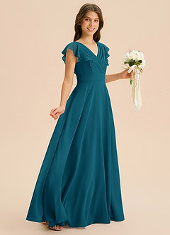 Azazie Anysa Junior Ink Blue A-Line Ruched Chiffon Dress image5