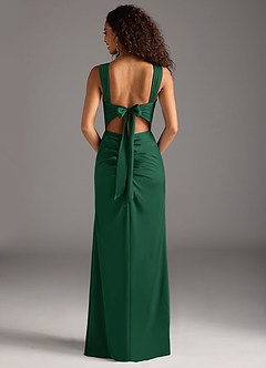 Azazie Jesaphine Bridesmaid Dresses Dark Green Sheath Bow Stretch Satin Dress image5