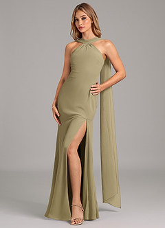 Azazie Kinsley Bridesmaid Dresses Moss Green Mermaid Pleated Chiffon Dress image1