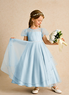 Azazie Duckie Flower Girl Dresses Sky Blue Ball-Gown Pleated Tulle Dress image3