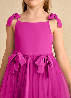 Azazie Jaci Blumenmädchenkleider A-Linie Spaghetti Riemen Chiffon Kleid Fuchsia image7