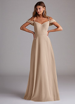 Azazie Marley Bridesmaid Dresses Taupe A-Line Off the Shoulder Chiffon Convertible Dress image4