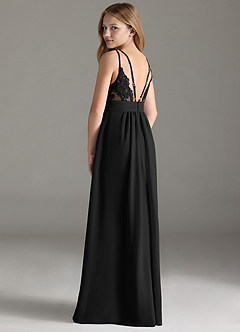 Azazie Maren Allure Junior Abito A-Line in Chiffon Pizzo Nero image2