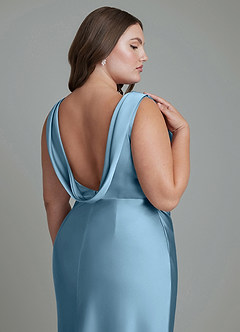 Azazie Kieryn Bridesmaid Dresses Steel Blue Mermaid Pleated Stretch Satin Dress image14
