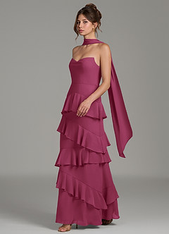 Azazie Imani Final Sale Steel Blue A-Line Ruched Chiffon Dress image3