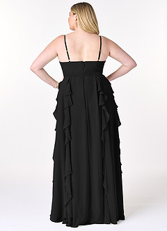 Azazie Peyton Robes de demoiselle d'honneur Robe Trapèze en Mousseline de soie Rayé Noir image8