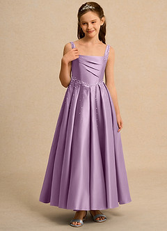 Azazie Mochi Girls Formal vestidos de niña de las flores Vestido de Glicinia de Satin Mate de Corte Princesa con Plisado image5
