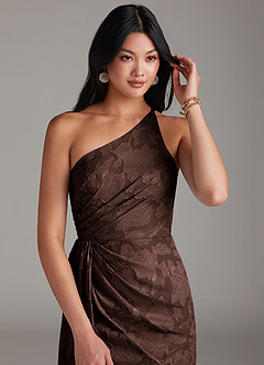 Azazie Mika Jurken voor bruidsmeisjes Jurk van Bloemen Burn-out met Kolom One-Shoulder Ganache image5