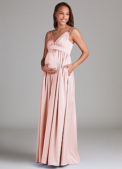 Azazie Emree Maternity Bridesmaid Dresses A-Line Stretch Satin Floor-Length Dress with Pockets image3