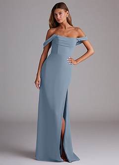 Azazie Saige Bridesmaid Dresses Dusty Blue A-Line Off the Shoulder Chiffon Convertible Dress image4