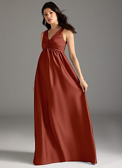 Azazie Yetta Maternity Bridesmaid Dresses A-Line Pleated Stretch Satin Floor-Length Dress image6