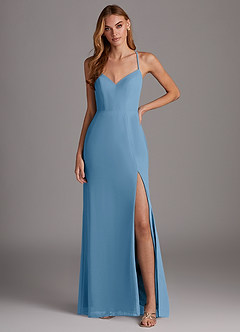 Azazie Manila Bridesmaid Dresses Steel Blue Sheath V-Neck Chiffon Dress image1