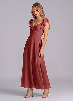 Azazie Leilani Robes de demoiselle d'honneur Robe Trapèze en Mousseline de soie Drapé Terracotta image4