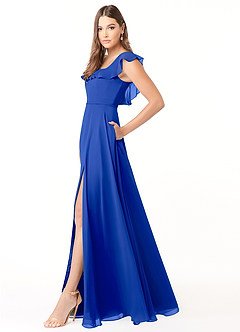 Azazie Jinny Brautjungfernkleider A-Linie Quadratischer Ausschnitt Gerüscht Chiffon Kleid Königsblau image3