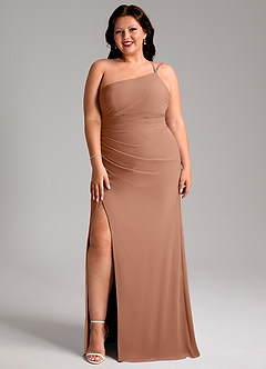 Azazie Eren Robes de demoiselle d'honneur Robe Fourreau en Mousseline de soie Ue épaule Bronze image10