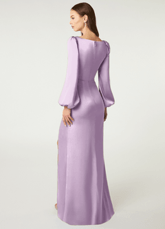Azazie Mel Bridesmaid Dresses Frosted Lilac Sheath Long Sleeve Stretch Satin Dress image4