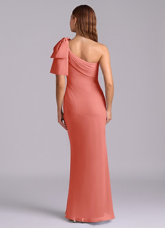 Azazie Yuanna Bridesmaid Dresses Salmon Pink Mermaid One Shoulder Chiffon Dress image2
