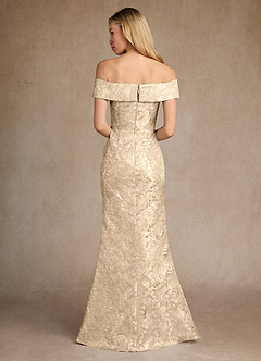 Azazie Canton Final Sale Champagne Mermaid Off the Shoulder Jacquard Dress image4