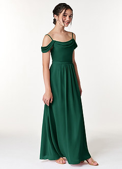 Azazie Alivia Junior Emerald A-Line Off the Shoulder Chiffon Dress image3