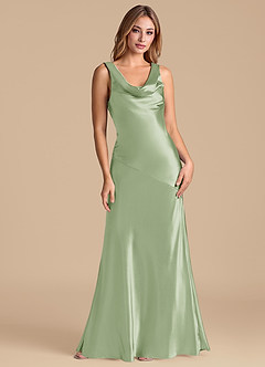 Azazie Rylina 신부 들러리 드레스 인어 메탈릭 새틴 바닥 길이 드레스 image1