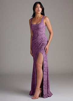 Azazie Mero Bridesmaid Dresses Wisteria Sheath Pleated Floral Burnout Dress image2