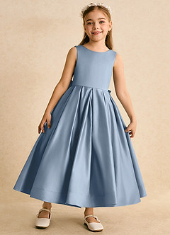 Azazie Cailee Flower Girl Dresses Dusty Blue Ball-Gown Pleated Matte Satin Dress image5