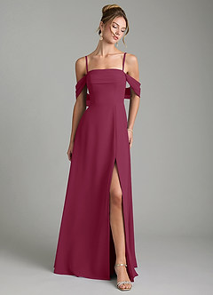 Azazie Mercedes Bridesmaid Dresses Mulberry A-Line Off the Shoulder Chiffon Dress image1