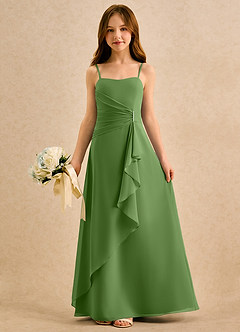 Azazie lolly Girls Formal Robe Demoiselle D'honneur Fillette Robe Trapèze en Mousseline de soie Plissée Basilic image3