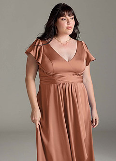 Azazie Omari Vestidos de damas de honor Vestido de Bronceador de Satén Elástico de Corte en A image13