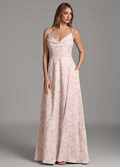 Azazie Sarella Bridesmaid Dresses Blushing Pink A-Line Pleated Floral Burnout Dress image4