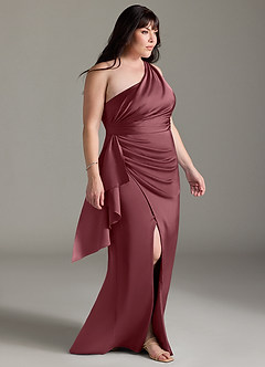 Azazie Maive Bridesmaid Dresses Desert Rose Sheath Ruched Stretch Satin Dress image8