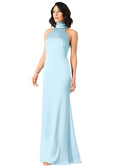 Azazie x Delaney Bridesmaid Dresses Sky Blue Sheath High Neck Stretch Satin Dress image2